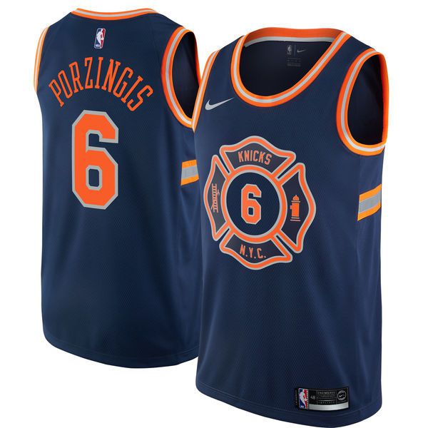 Men New York Knicks #6 Porzingis Blue City Edition Nike NBA Jerseys->->NBA Jersey